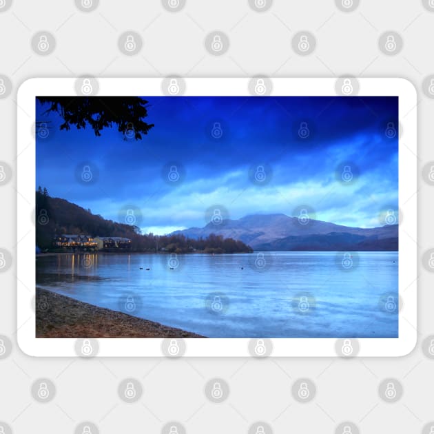 Luss Beach in Loch Lomond at Night Sticker by Jane Braat